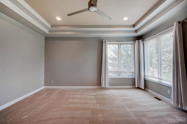 4994 Maxwell Dr, Mason, OH 45040 - empty room with a raised ceiling, light colored carpet, ceiling fan, and recessed lighting