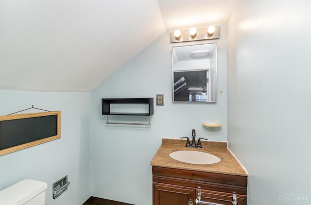 6846 Bryn Mawr Dr, Springfield Twp, OH 45224 - half bathroom featuring vanity and lofted ceiling