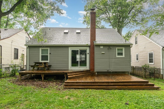 6846 Bryn Mawr Dr, Springfield Twp, OH 45224 - rear view of property featuring a chimney, a deck, and a shingled roof