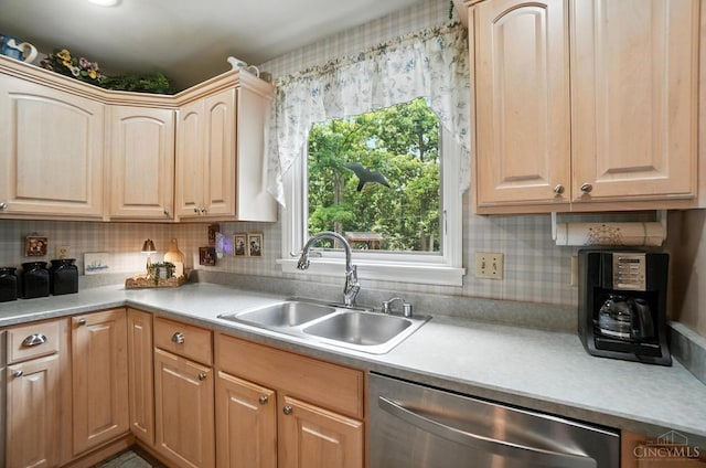 1092 Fox Run Rd, Miami Twp, OH 45150 - kitchen with dishwasher, light brown cabinetry, and light countertops