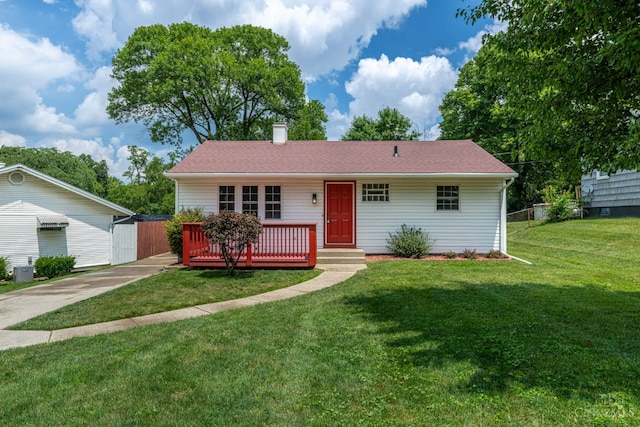 3803 Hampton Pl, Middletown, OH 45042 - ranch-style house with a chimney and a wooden deck