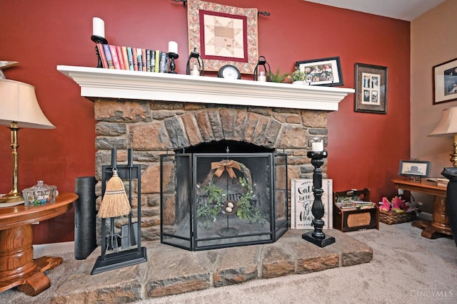 7423 View Place Dr, Springfield Twp, OH 45224 - detailed view of carpet floors and a stone fireplace