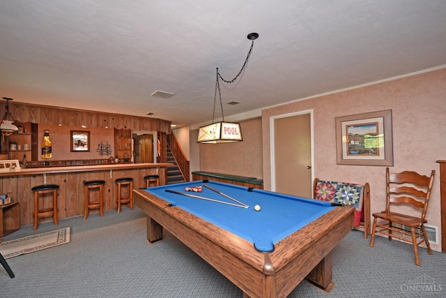 7423 View Place Dr, Springfield Twp, OH 45224 - playroom featuring carpet floors, a dry bar, and pool table