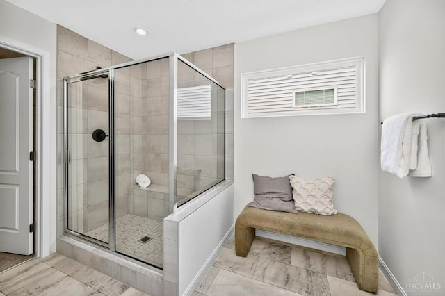 5322 Observer Ct, Turtle Creek Twp, OH 45036 - bathroom with a stall shower and marble look tiles