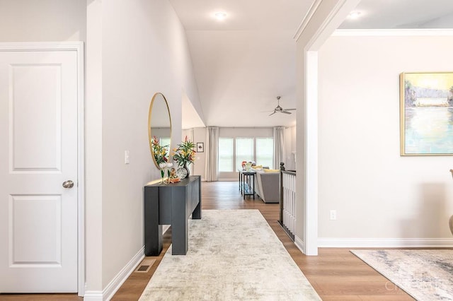 9302 W Meadow Dr, West Chester, OH 45069 - hallway featuring wood finished floors and lofted ceiling