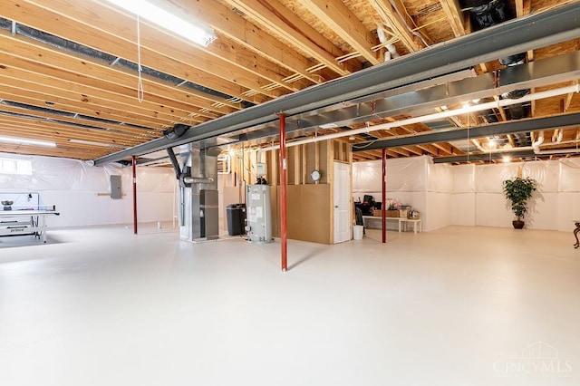 9302 W Meadow Dr, West Chester, OH 45069 - unfinished below grade area featuring electric panel, gas water heater, and heating unit