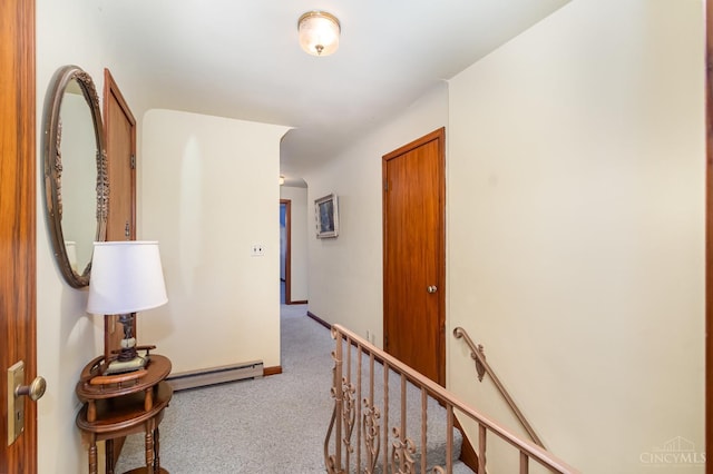 1107 Covedale Ave, Cincinnati, OH 45238 - hall with carpet, baseboard heating, and an upstairs landing