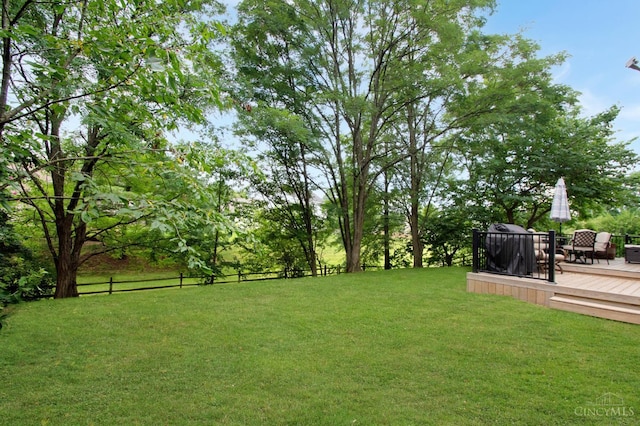 6711 Bayberry Ct, Hamilton Twp, OH 45039 - view of green lawn featuring a deck