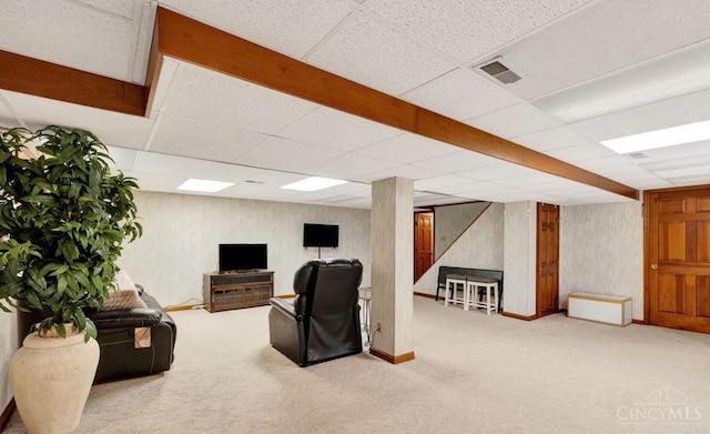5817 Countryview Ter, Delhi Twp, OH 45233 - carpeted living room featuring a paneled ceiling and stairs