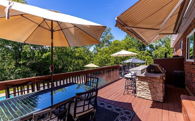 5817 Countryview Ter, Delhi Twp, OH 45233 - wooden terrace featuring outdoor dining space and view of scattered trees