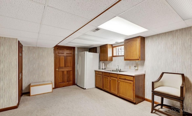 5817 Countryview Ter, Delhi Twp, OH 45233 - bar area featuring freestanding refrigerator, a paneled ceiling, and light colored carpet