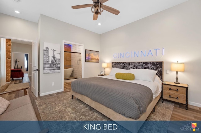 2711 Price Ave, Cincinnati, OH 45204 - bedroom featuring wood finished floors, ensuite bathroom, recessed lighting, and a ceiling fan