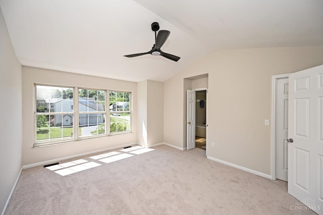 1055 Valley Wood Dr, Union Twp, OH 45103 - unfurnished bedroom with vaulted ceiling, light colored carpet, and ceiling fan