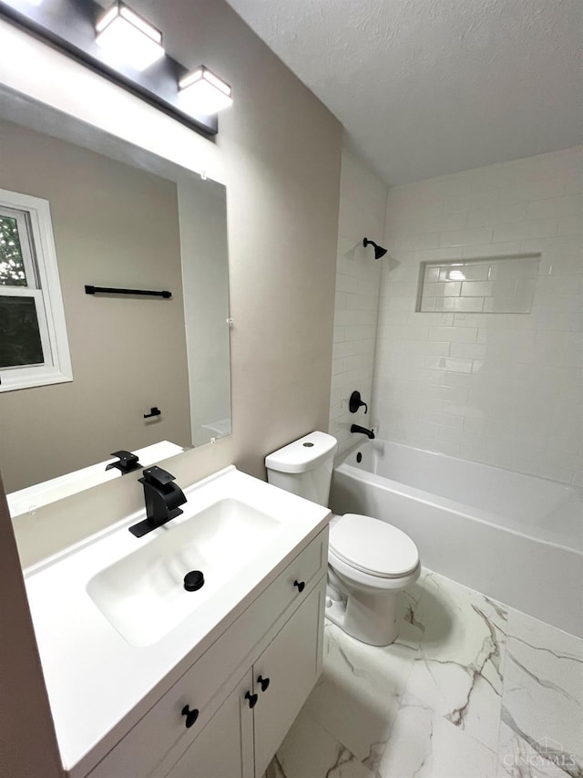 176 Lakeview Dr, Monroe, OH 45044 - full bathroom with vanity, marble finish flooring, tub / shower combination, and a textured ceiling