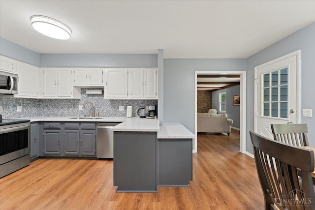 5577 Dove Ln, West Chester, OH 45069 - kitchen with gray cabinetry, stainless steel appliances, white cabinetry, and tasteful backsplash