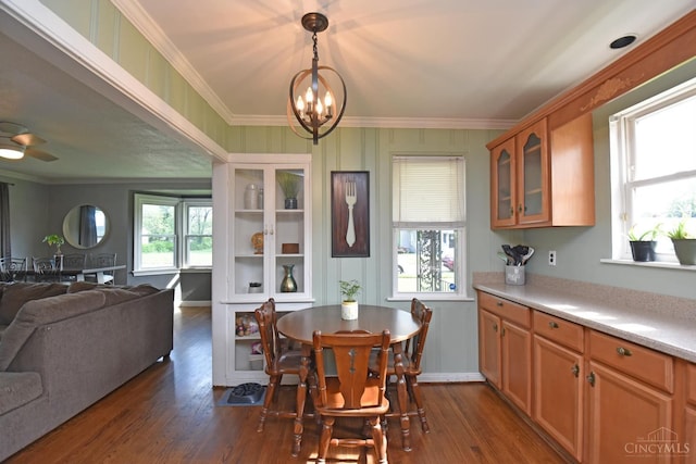 1008 Garden Ave, Middletown, OH 45044 - dining space featuring ornamental molding, a chandelier, and dark wood-style flooring