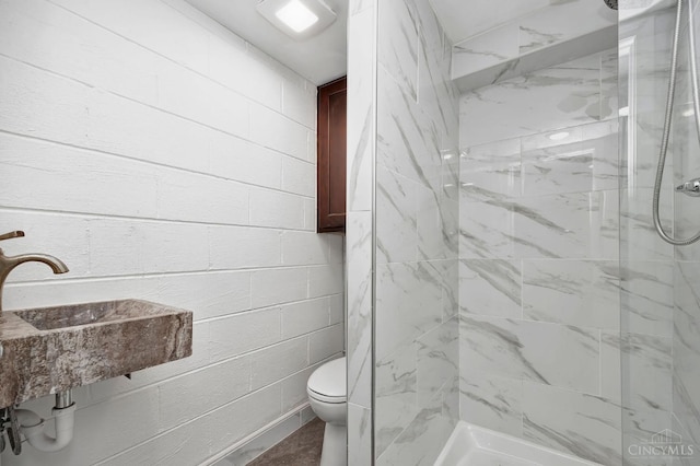 7866 Stillwell Rd, Cincinnati, OH 45237 - bathroom with a stall shower and concrete block wall