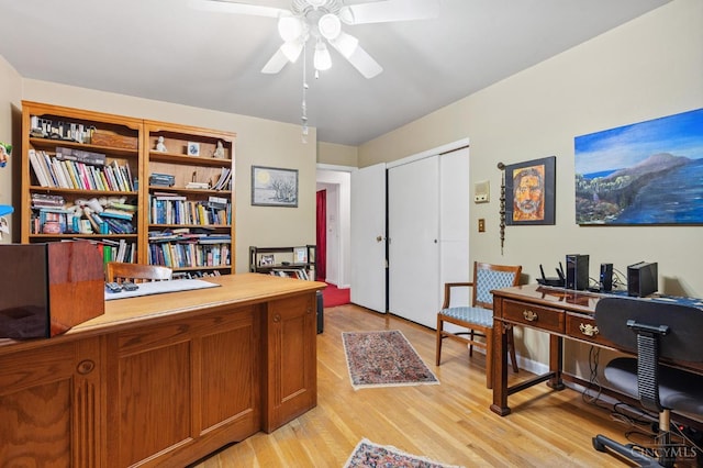 600 Kathryn Dr, Wilmington, OH 45177 - office area with ceiling fan and light wood-style flooring