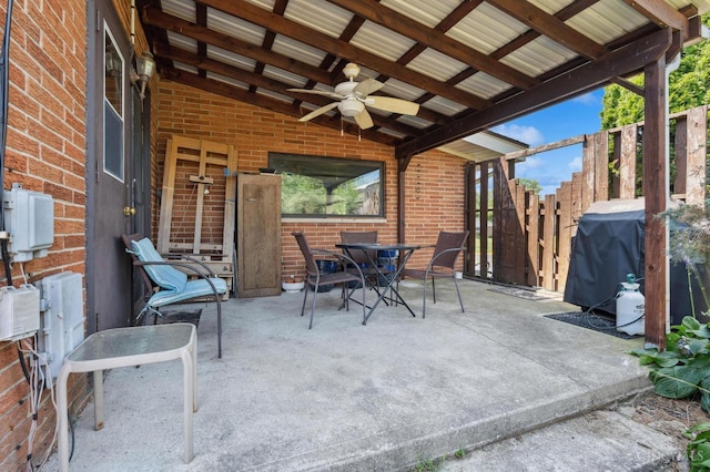 600 Kathryn Dr, Wilmington, OH 45177 - view of patio / terrace with ceiling fan, area for grilling, and outdoor dining space