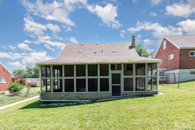 1127 Anderson Fry, Delhi Twp, OH 45238 - back of house with a sunroom and a chimney