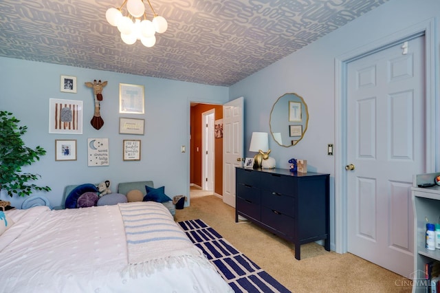5088 Harvestdale Dr, Mason, OH 45040 - bedroom featuring light colored carpet and a chandelier