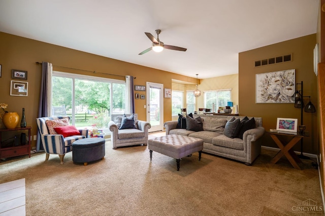 5088 Harvestdale Dr, Mason, OH 45040 - living area with carpet and a ceiling fan