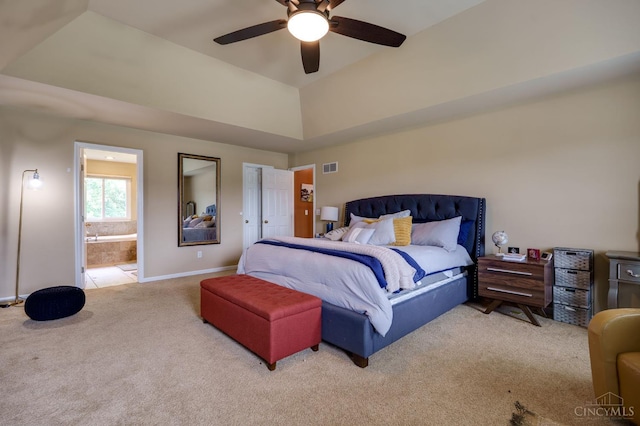 5088 Harvestdale Dr, Mason, OH 45040 - carpeted bedroom with ensuite bathroom and a ceiling fan