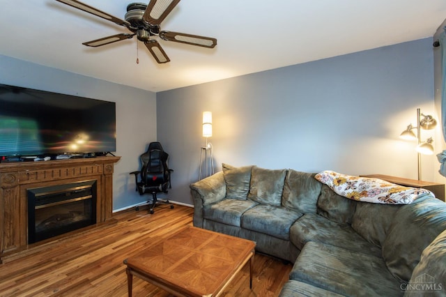 4321 Delhi, Delhi Twp, OH 45238 - living room with ceiling fan, wood finished floors, and a glass covered fireplace