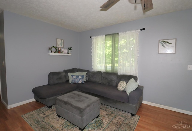 416 N Broadway St, Blanchester, OH 45107 - living room with a ceiling fan, wood finished floors, and a textured ceiling
