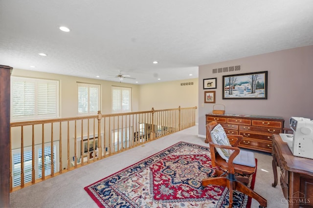 6911 Cozaddale Rd, Goshen, OH 45122 - home office featuring carpet flooring, a ceiling fan, and recessed lighting
