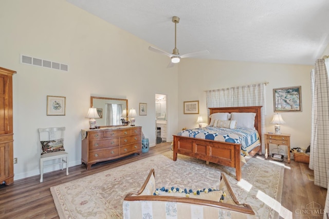 6911 Cozaddale Rd, Goshen, OH 45122 - bedroom featuring high vaulted ceiling, wood finished floors, and ceiling fan