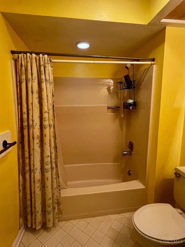 5674 Windsong Ln, Milford, OH 45150 - bathroom with shower / bath combo with shower curtain, tile patterned flooring, and recessed lighting