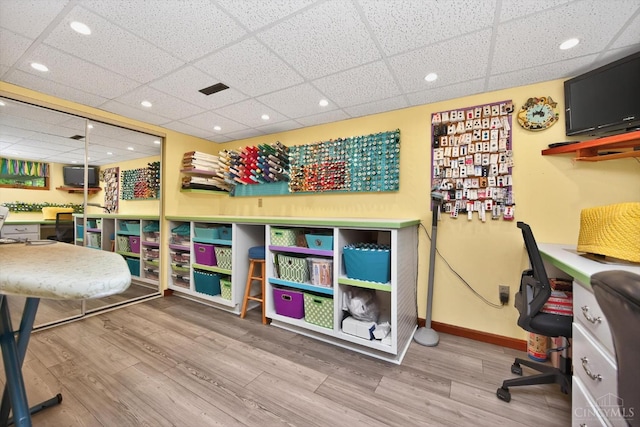 10869 Sand Run Rd, Whitewater Twp, OH 45030 - office area with a drop ceiling, recessed lighting, and wood finished floors