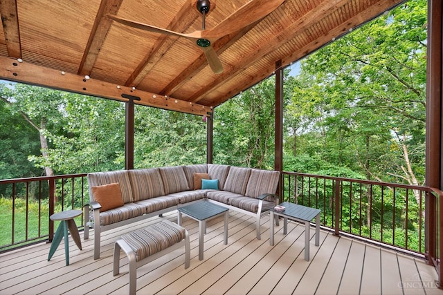 10869 Sand Run Rd, Whitewater Twp, OH 45030 - deck with an outdoor hangout area and ceiling fan