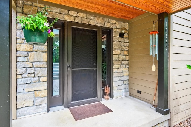 10869 Sand Run Rd, Whitewater Twp, OH 45030 - doorway to property featuring stone siding