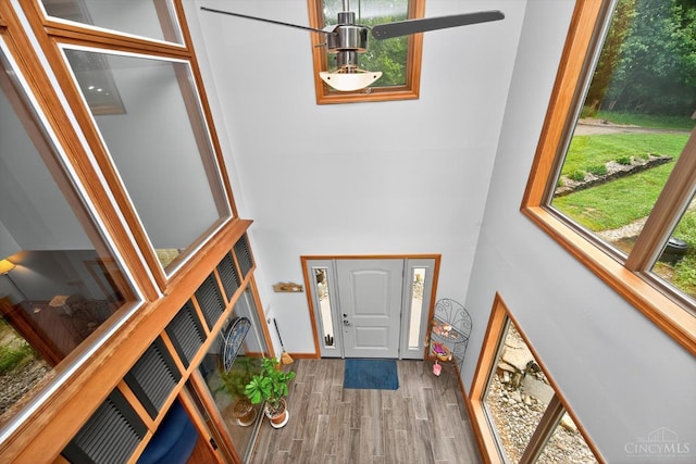 10869 Sand Run Rd, Whitewater Twp, OH 45030 - foyer with wood finished floors and a towering ceiling