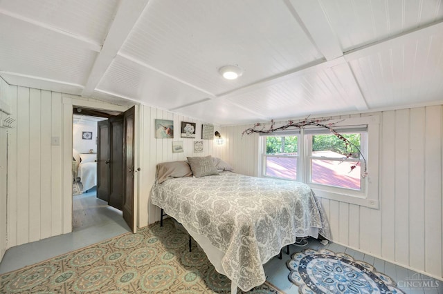 799 Millville Oxford Rd, Hamilton, OH 45013 - bedroom with wood walls and beamed ceiling