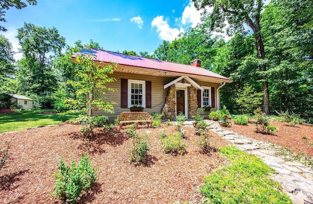 799 Millville Oxford Rd, Hamilton, OH 45013 - ranch-style house featuring a chimney, a metal roof, and stone siding