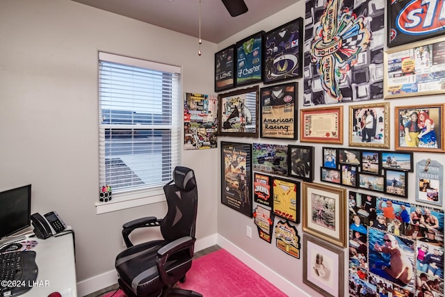 office area featuring ceiling fan