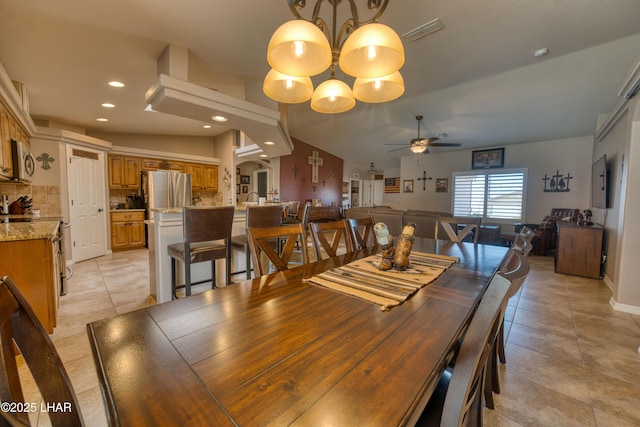 1430 Murphy Dr, Lake Havasu City, AZ 86404 - dining area featuring light tile patterned floors, ceiling fan, a chandelier, and recessed lighting