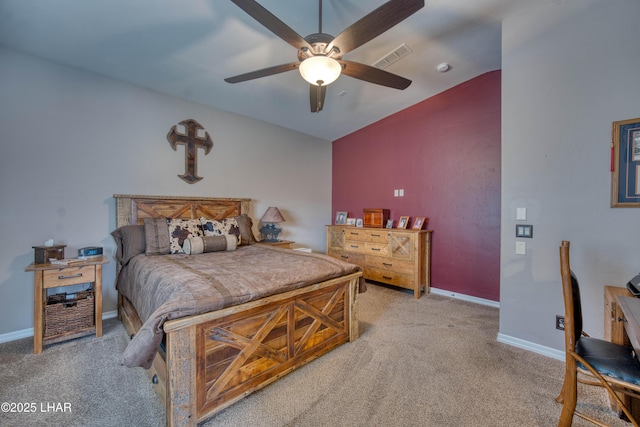1430 Murphy Dr, Lake Havasu City, AZ 86404 - bedroom featuring carpet floors, baseboards, lofted ceiling, and ceiling fan