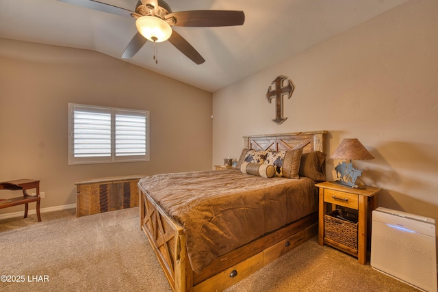 1430 Murphy Dr, Lake Havasu City, AZ 86404 - bedroom featuring light carpet, vaulted ceiling, and ceiling fan