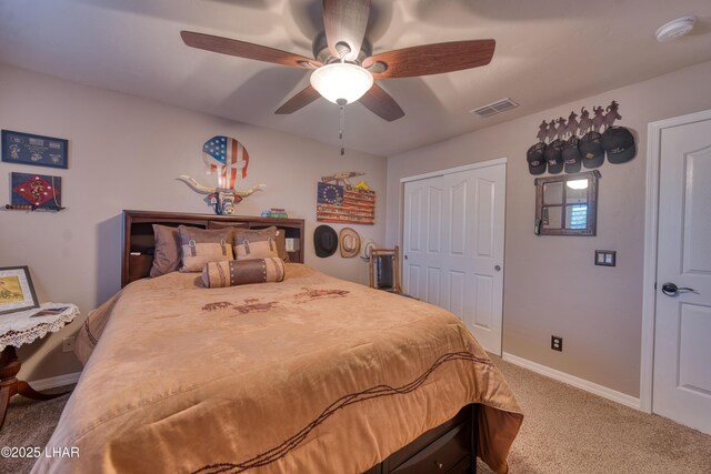 1430 Murphy Dr, Lake Havasu City, AZ 86404 - carpeted bedroom featuring a closet, baseboards, and a ceiling fan