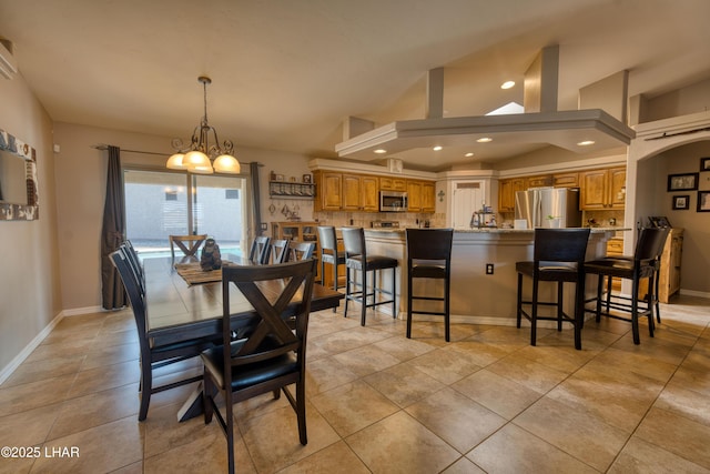 1430 Murphy Dr, Lake Havasu City, AZ 86404 - dining room featuring a chandelier, recessed lighting, baseboards, and light tile patterned flooring
