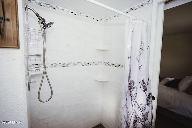 bathroom with a shower with curtain