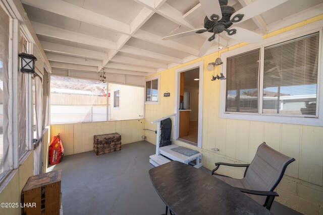 37339 Buckskin Cir, Parker, AZ 85344 - sunroom / solarium featuring a ceiling fan and beam ceiling