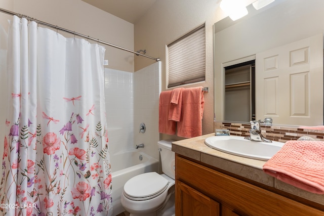 406 Noland Ct, Lake Havasu City, AZ 86403 - bathroom with toilet, tasteful backsplash, vanity, and shower / tub combo