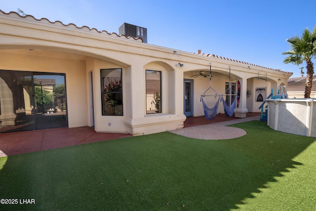 2620 Via Palma, Lake Havasu City, AZ 86406 - rear view of property with a patio, ceiling fan, stucco siding, and a lawn