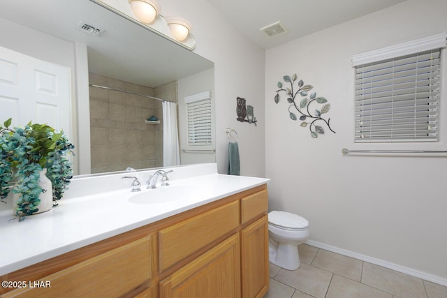 bathroom with tile patterned flooring, toilet, vanity, and visible vents