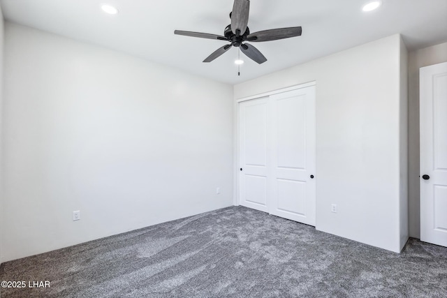 4801 N Diana Ave, Lake Havasu City, AZ 86404 - unfurnished bedroom with carpet floors, recessed lighting, a closet, and a ceiling fan